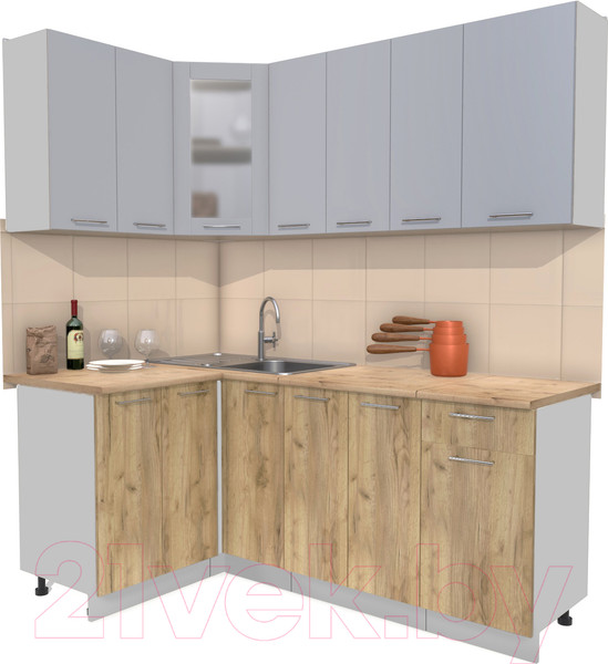Изображение товара Кухонный гарнитур Интерлиния Мила 12x19 (серебристый/дуб золотой/дуб бунратти)