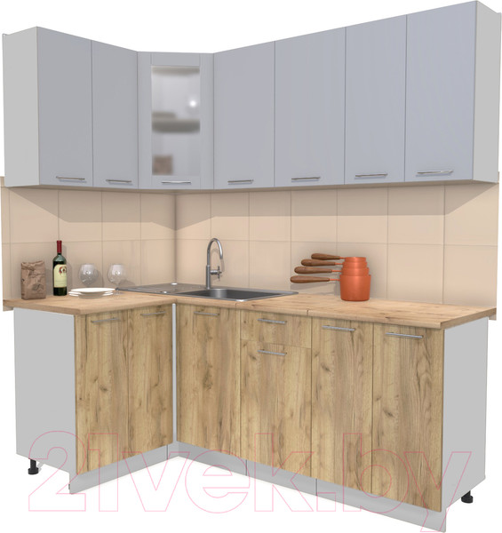 Изображение товара Кухонный гарнитур Интерлиния Мила 12x20 (серебристый/дуб золотой/дуб бунратти)
