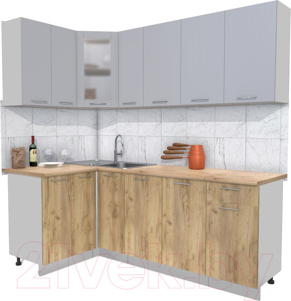 Изображение товара Кухонный гарнитур Интерлиния Мила 12x21 (серебристый/дуб золотой/дуб бунратти)