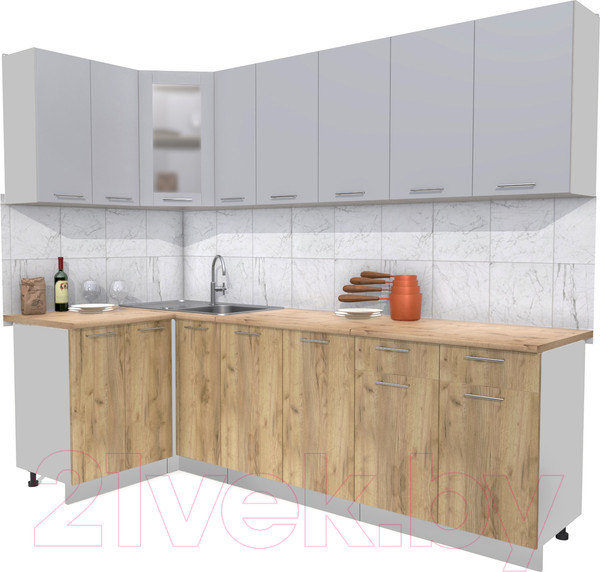 Изображение товара Кухонный гарнитур Интерлиния Мила 12x25 (серебристый/дуб золотой/дуб бунратти)