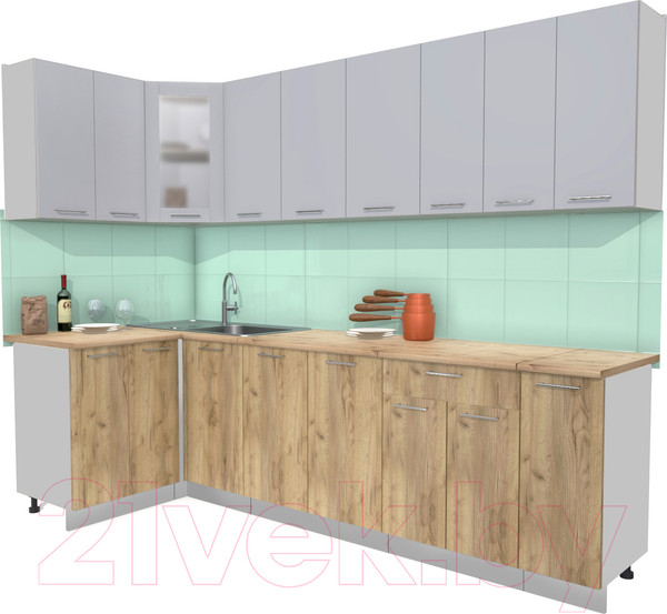 Изображение товара Кухонный гарнитур Интерлиния Мила 12x27 (серебристый/дуб золотой/дуб бунратти)
