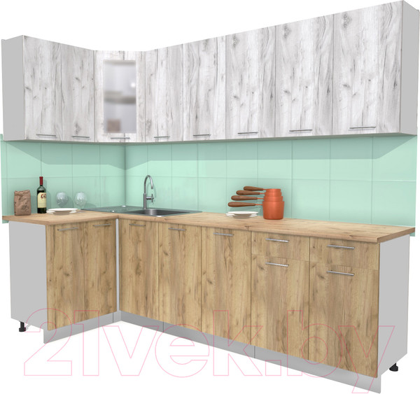 Изображение товара Кухонный гарнитур Интерлиния Мила 12x26 (дуб белый/дуб золотой/дуб бунратти)