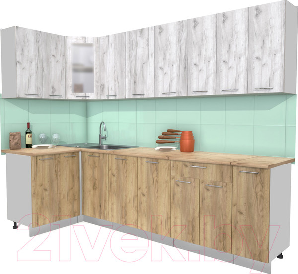 Изображение товара Кухонный гарнитур Интерлиния Мила 12x27 (дуб белый/дуб золотой/дуб бунратти)