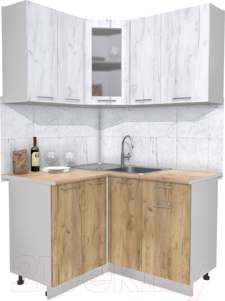 Изображение товара Кухонный гарнитур Интерлиния Мила 12x13 (дуб белый/дуб золотой/дуб бунратти)