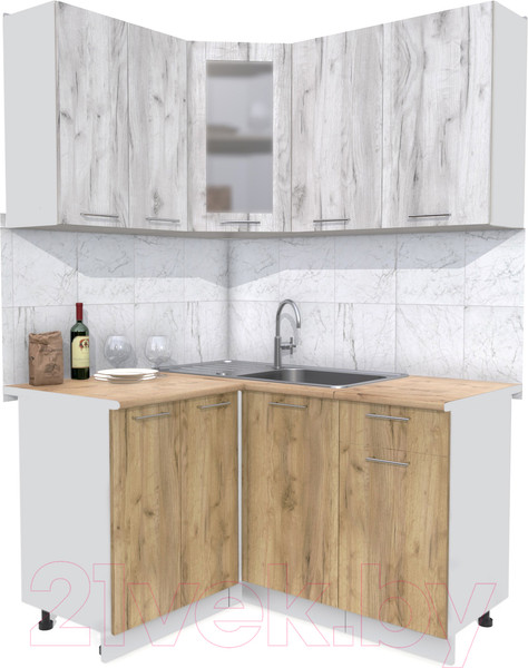 Изображение товара Кухонный гарнитур Интерлиния Мила 12x14 (дуб белый/дуб золотой/дуб бунратти)