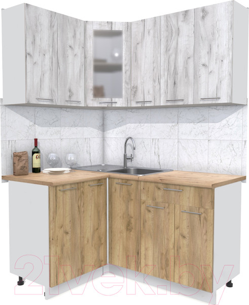 Изображение товара Кухонный гарнитур Интерлиния Мила 12x15 (дуб белый/дуб золотой/дуб бунратти)