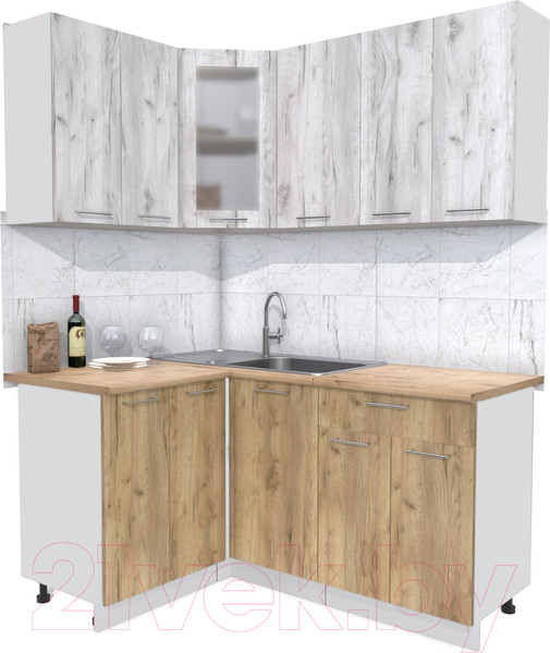 Изображение товара Кухонный гарнитур Интерлиния Мила 12x16 (дуб белый/дуб золотой/дуб бунратти)