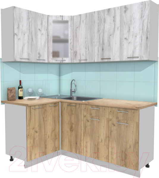 Изображение товара Кухонный гарнитур Интерлиния Мила 12x18 (дуб белый/дуб золотой/дуб бунратти)