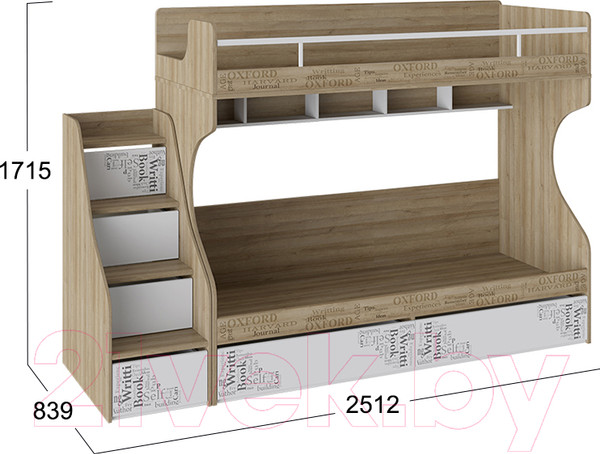 Изображение товара Двухъярусная кровать детская ТриЯ Оксфорд СМ-139.11.012 (ривьера/белый с рисунком)