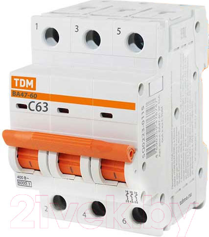 Изображение товара Выключатель автоматический TDM ВА 47-60 3P 63А (С) 6кА / SQ0223-0115