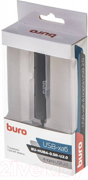 Изображение товара USB-хаб Buro BU-HUB4-0.5R-U2.0 (черный)