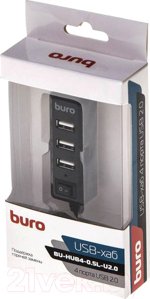 Изображение товара USB-хаб Buro BU-HUB4-0.5L-U2.0 (черный)