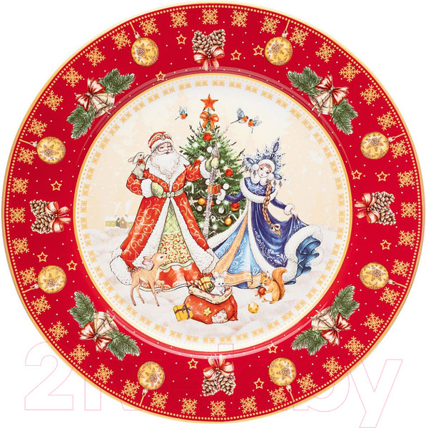 Тарелка столовая обеденная Lefard Дед Мороз и Снегурочка / 85-1716 (красный)