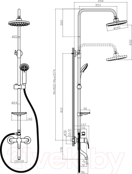 Изображение товара Душевая система со смесителем Rossinka Silvermix A35-46
