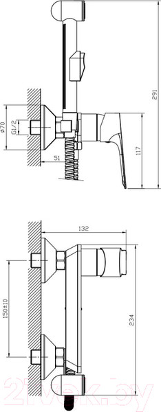 Изображение товара Гигиенический душ со смесителем Rossinka Silvermix RS27-52