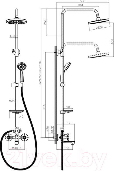 Изображение товара Душевая система со смесителем Rossinka Silvermix RS42-46