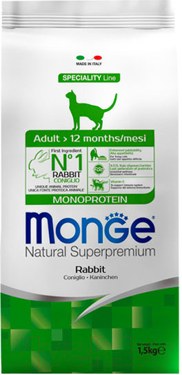 Изображение товара Сухой корм для кошек Monge Monoprotein Adult Rabbit (1.5кг)