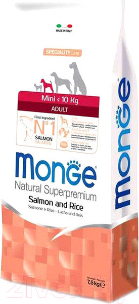 Изображение товара Сухой корм для собак Monge Dog Mini Adult Salmon & Rice (7.5кг)