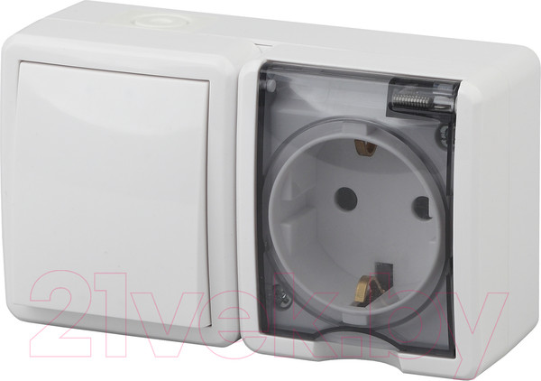 Изображение товара Блок выключатель+розетка ЭРА Эксперт 11-7401-01 / Б0020733 (белый)