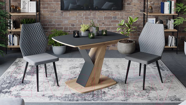 Изображение товара Обеденный стол ТриЯ Гарда тип 1 (дуб крафт золото/стекло матовое черный графит)