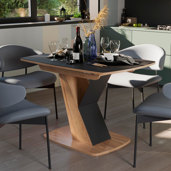 Изображение товара Обеденный стол ТриЯ Гарда тип 1 (дуб крафт золото/стекло матовое черный графит)