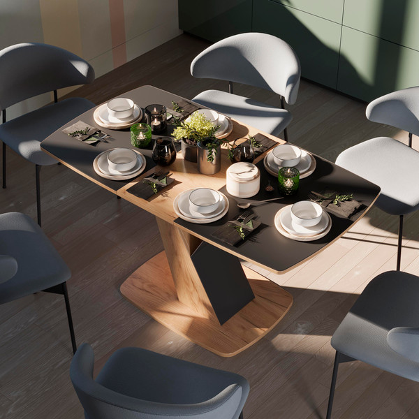 Изображение товара Обеденный стол ТриЯ Гарда тип 1 (дуб крафт золото/стекло матовое черный графит)