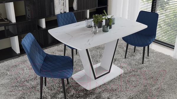 Изображение товара Обеденный стол ТриЯ Дели тип 1 (белый глянец/стекло матовое белый мрамор)