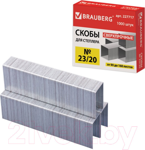 Изображение товара Скобы канцелярские Brauberg №23/20 / 227717 (1000шт)