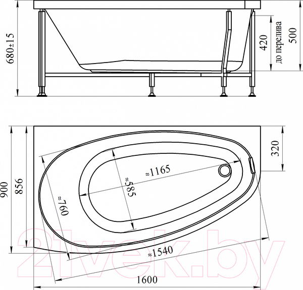 Изображение товара Ванна акриловая Radomir Орсини R / 1-01-2-2-1-032К (сифон хром)