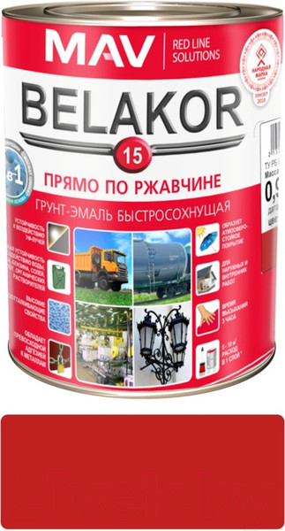 Изображение товара Грунт-эмаль MAV Belakor-15 Ral 3000 (1л, красный матовый)