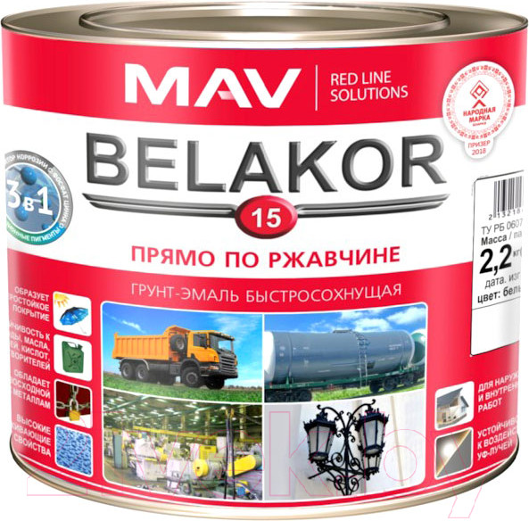 Изображение товара Грунт-эмаль MAV Belakor-15 (2.4л, белый матовый)