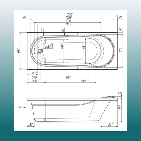 Изображение товара Ванна акриловая Ventospa Aqua 170x70 (с ножками)