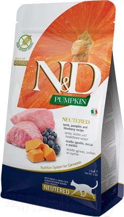 Изображение товара Сухой корм для кошек Farmina N&D Grain Free Pumpkin Lamb & Blueberry Adult Neutered (300г)