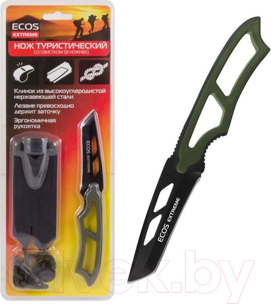Изображение товара Нож туристический ECOS EX-SW-B01G / 325123 (зеленый, со свистком)