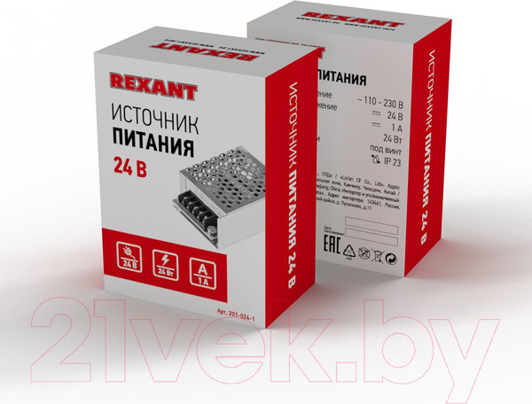 Изображение товара Блок питания Rexant 220 V AC/24 V DC 1 A 24 W / 201-024-1