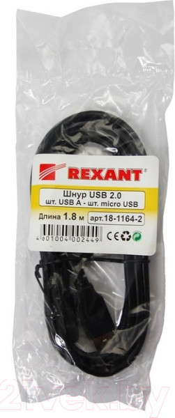 Изображение товара Кабель Rexant Micro-USB / 18-1164-2 (1.8м, черный)