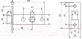 Изображение товара Защелка врезная Аллюр АРТ L45-8-Р АВ (старая бронза)