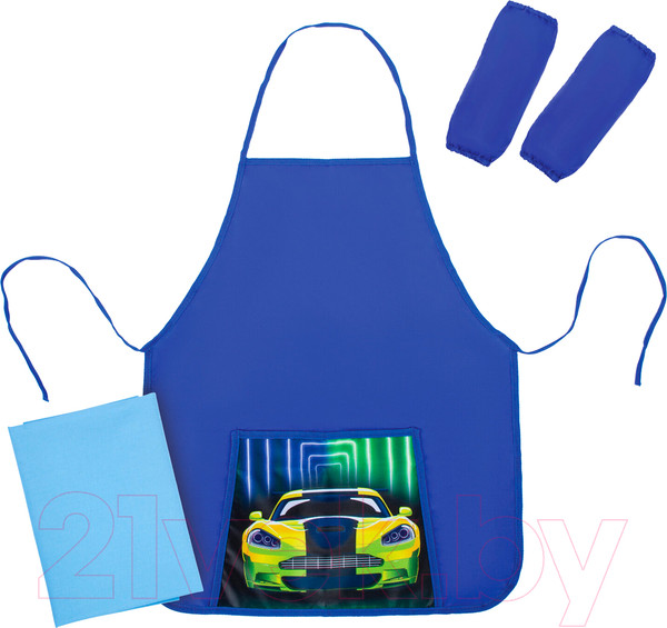 Изображение товара Фартук для творчества Юнландия Neon car с нарукавниками / 270198 (с клеенкой)