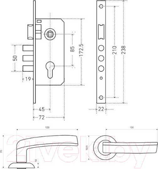 Изображение товара Замок врезной Аллюр Вернер Арт ЗВ4-85А.1160 PB (золото)