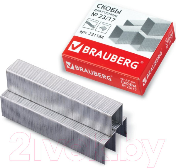 Изображение товара Скобы канцелярские Brauberg №23/17 / 221164 (1000шт)