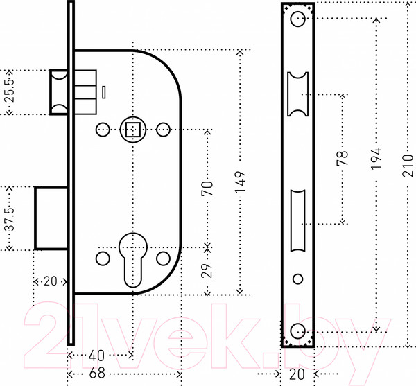 Изображение товара Замок врезной Аллюр Арт ЗВ4-70.06 OB (состаренная бронза)