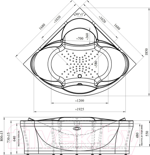 Изображение товара Ванна акриловая Radomir Филадельфия / 1-01-3-0-1-042К (сифон золото)