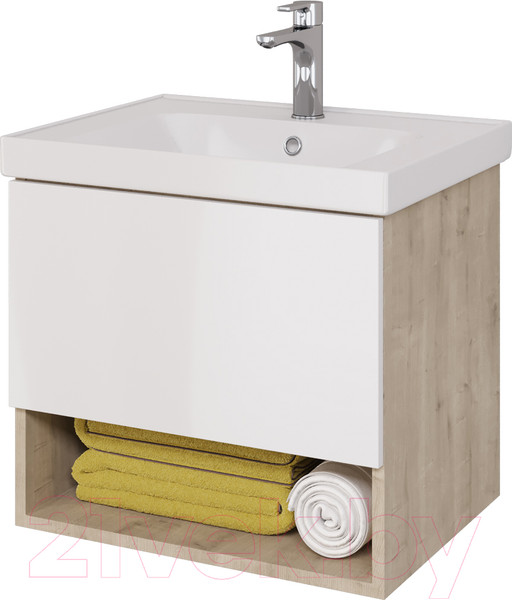 Изображение товара Тумба под умывальник Dreja Perfecto 60 / 99.0811 (дуб эврика/белый глянец)