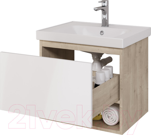 Изображение товара Тумба под умывальник Dreja Perfecto 60 / 99.0811 (дуб эврика/белый глянец)