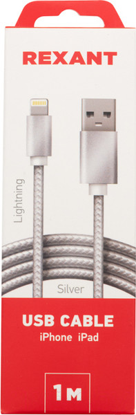 Изображение товара Кабель Rexant USB-Lightning / 18-7051 (1м, серебристый)