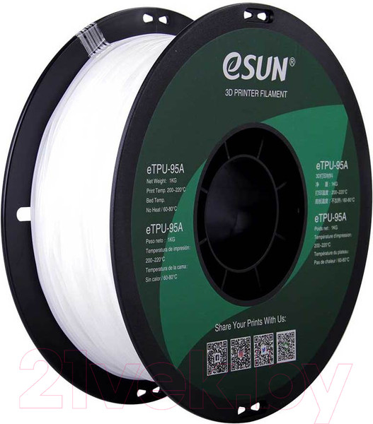 Изображение товара Пластик для 3D-печати eSUN eTPU-95A / eTPU-95A175W1 (1.75мм, 1кг, белый)
