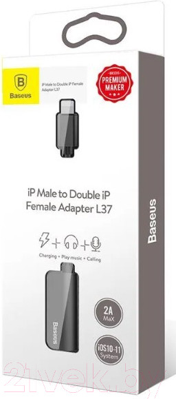 Изображение товара Сплиттер Baseus L37 Lightning Male To 2xLightning Female / CALL37-01 (черный)