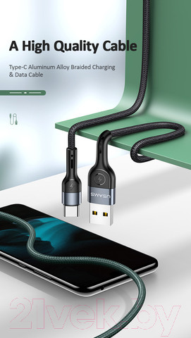 Изображение товара Кабель Usams U55 USB2.0 AM - Type-C / SJ449USB01 (1м, черный)