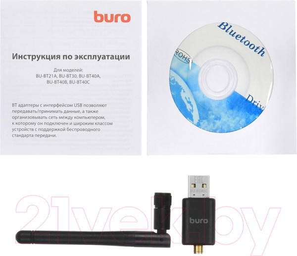Изображение товара Bluetooth-адаптер Buro BU-BT40С (100м, черный)
