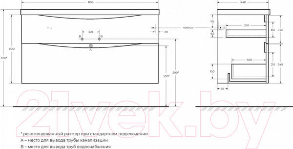 Изображение товара Тумба под умывальник BelBagno Marino-H60-1200-2C-SO-BL-P